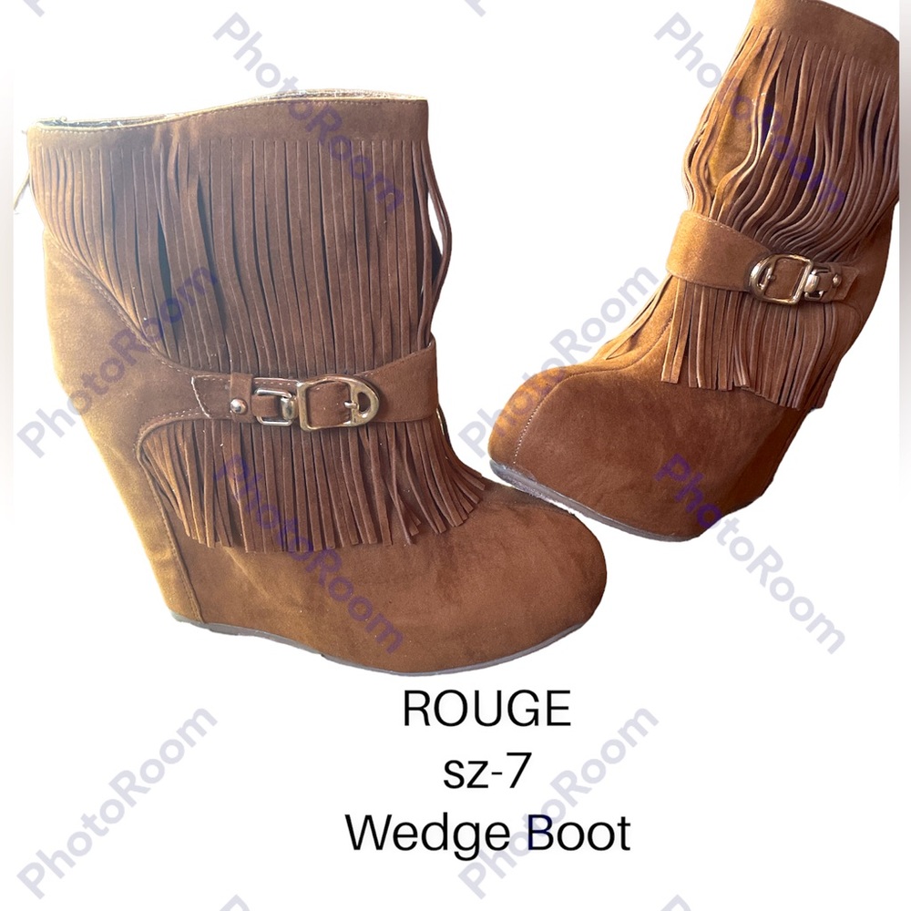 ROGUE Fringe & Buckle Wedge Boots